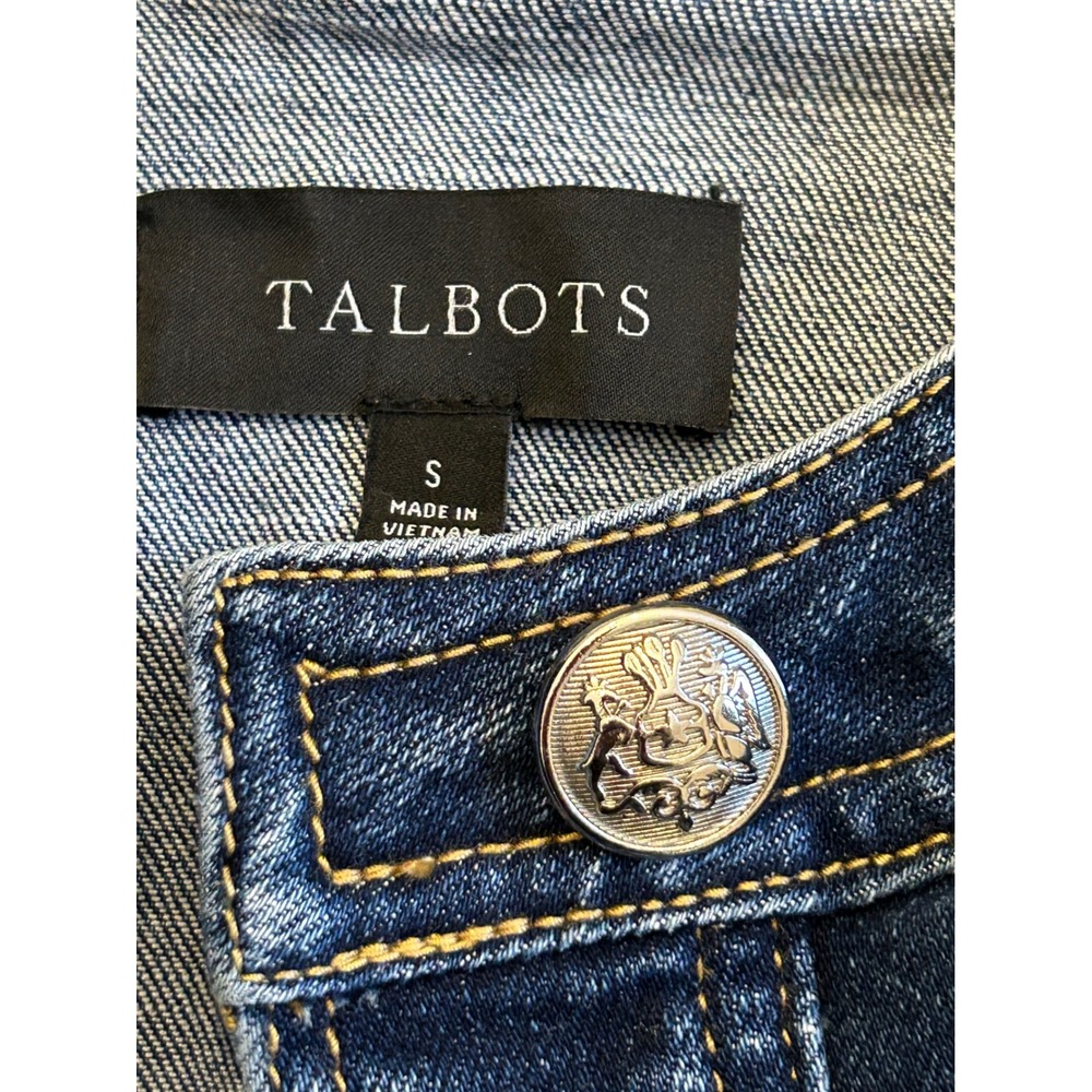 C9 Talbots Womens Denim Jacket Small‎ Medium Wash Collarless Button Military - Picture 3 of 3